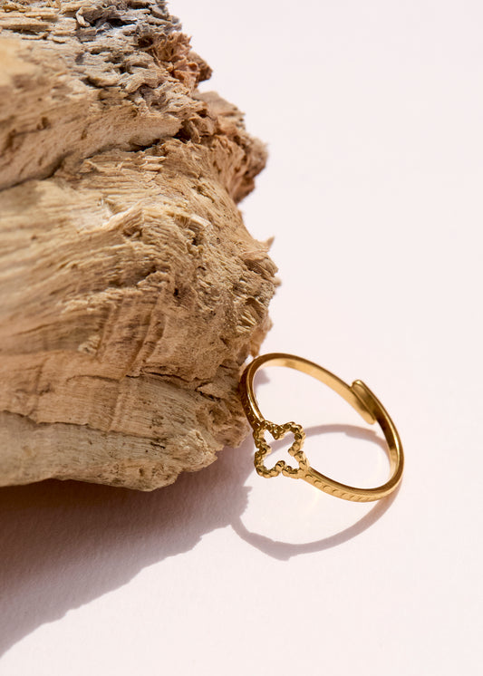Trèfle - Bague femme réglable dorée
